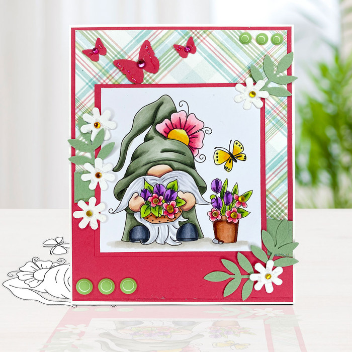 Spring Plants Gnome - printable cardmaking digital stamp download with free SVG /DXF files