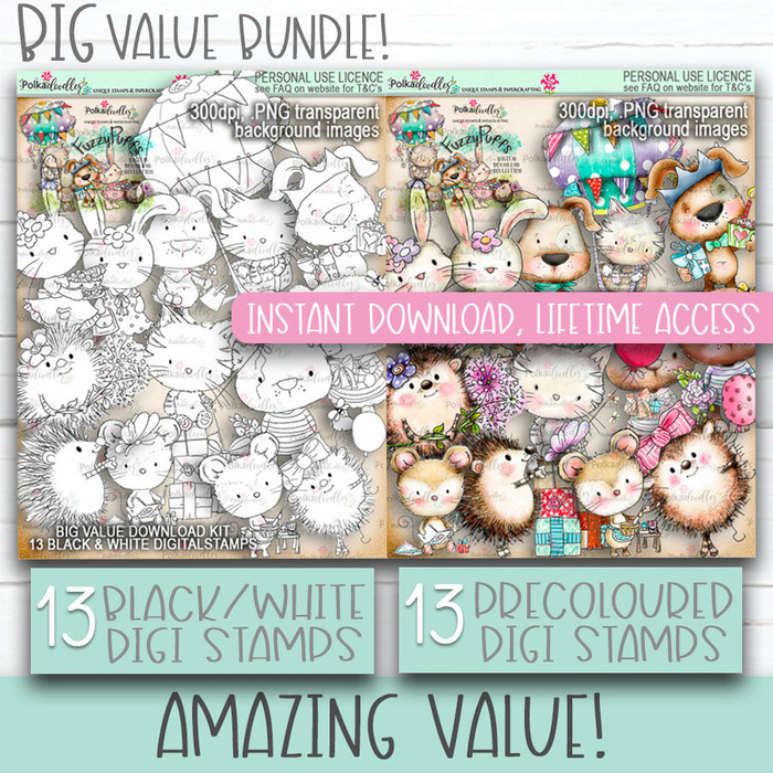 Fuzzypuffs - 26 digital stamps for cards, cardmaking, crafting and stickers