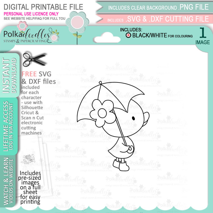 Cute chick with umbrella - printable clipart digital stamp, digistamp for cards, cardmaking, crafting and stickers