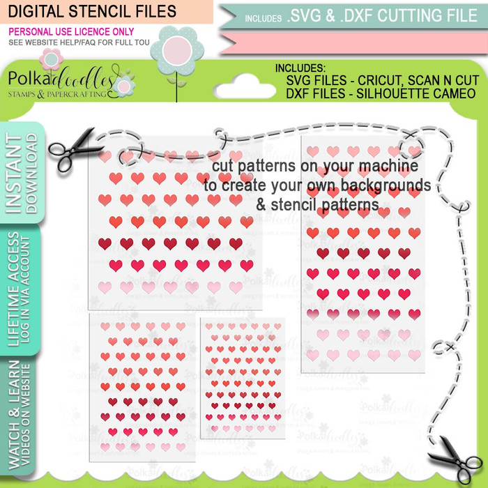 Hearts background SVG Files for Cricut Silhouette Scan and Cut machines – for handmade cards, cardmaking, crafting, templates