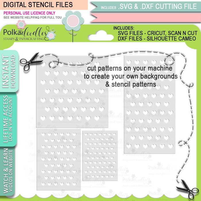 Hearts background SVG Files for Cricut Silhouette Scan and Cut machines – for handmade cards, cardmaking, crafting, templates