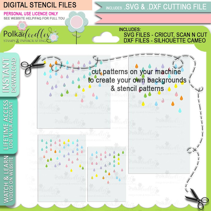 Raindrops background SVG Files for Cricut Silhouette Scan and Cut machines – for handmade cards, cardmaking, crafting, printable  templates