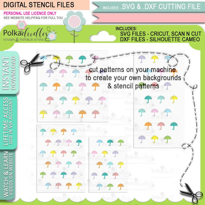 Umbrella background SVG Files for Cricut Silhouette Scan and Cut machines – for handmade cards, cardmaking, crafting, printable templates