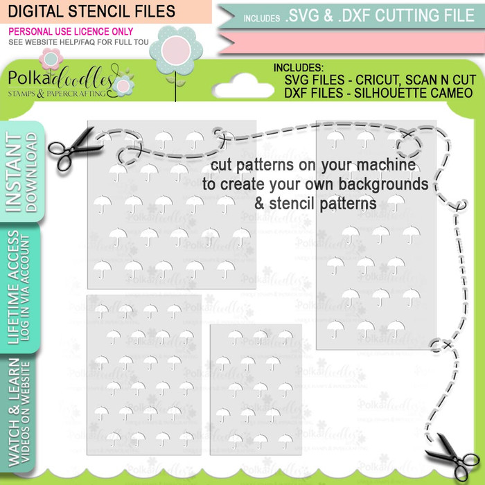 Umbrella background SVG Files for Cricut Silhouette Scan and Cut machines – for handmade cards, cardmaking, crafting, printable templates