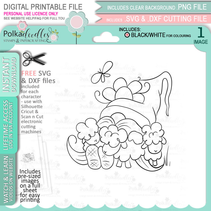 Gnome Spring Lambs/Sheep - Gnome cute printable clipart digital stamp, digistamp for cards, cardmaking, crafting and stickers