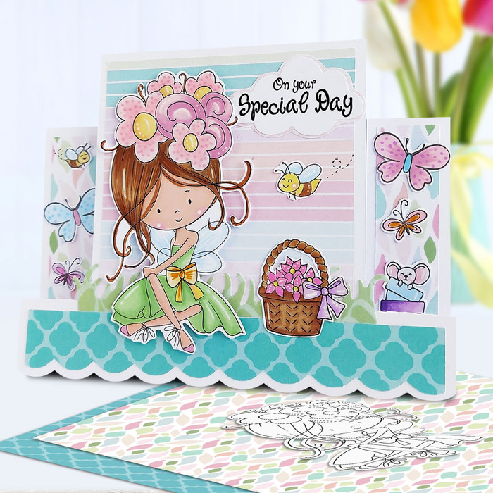 Flower Fairy sitting - (Colour - DEEP skintone) Winnie Daisy Fairy cute girl printable clipart digital stamp, digistamp for cards, cardmaking, crafting and stickers
