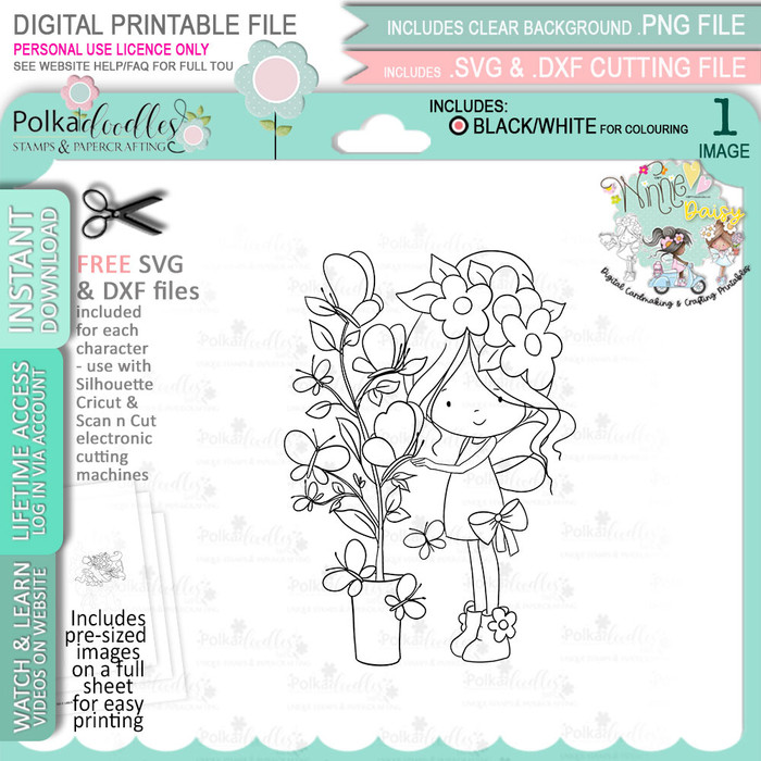 Butterfly Tree Fairy - Winnie Daisy Fairy cute girl printable clipart digital stamp, digistamp for cards, cardmaking, crafting and stickers