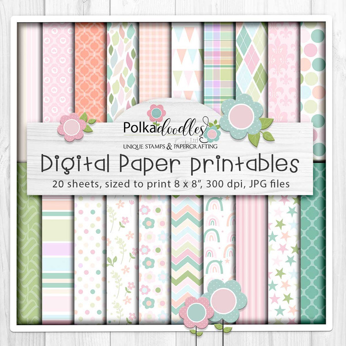 Pretty Winnie Daisy papers - printable clipart digital stamp, digistamp for cards, cardmaking, crafting and stickers