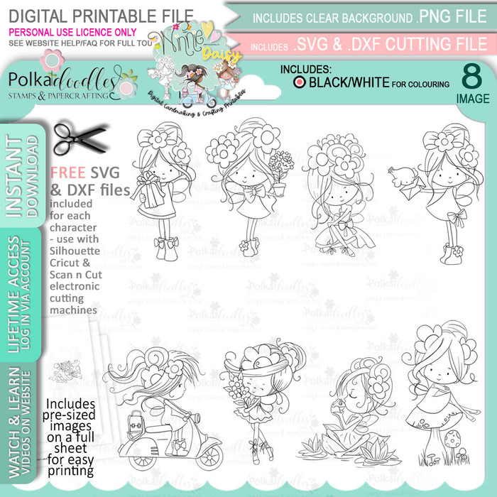 Winnie Daisy Fairy cute girl - BIG KAHUNA BUNDLE printable clipart digital stamp, digistamp for cards, cardmaking, crafting and stickers