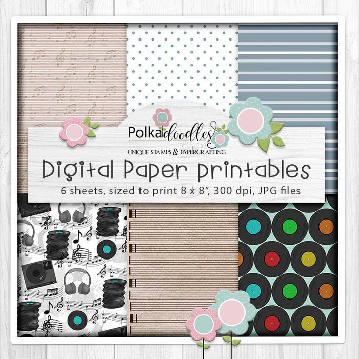 Gnome Men Music/Records - printable paper patterns for cards, cardmaking, paper crafting and stickers