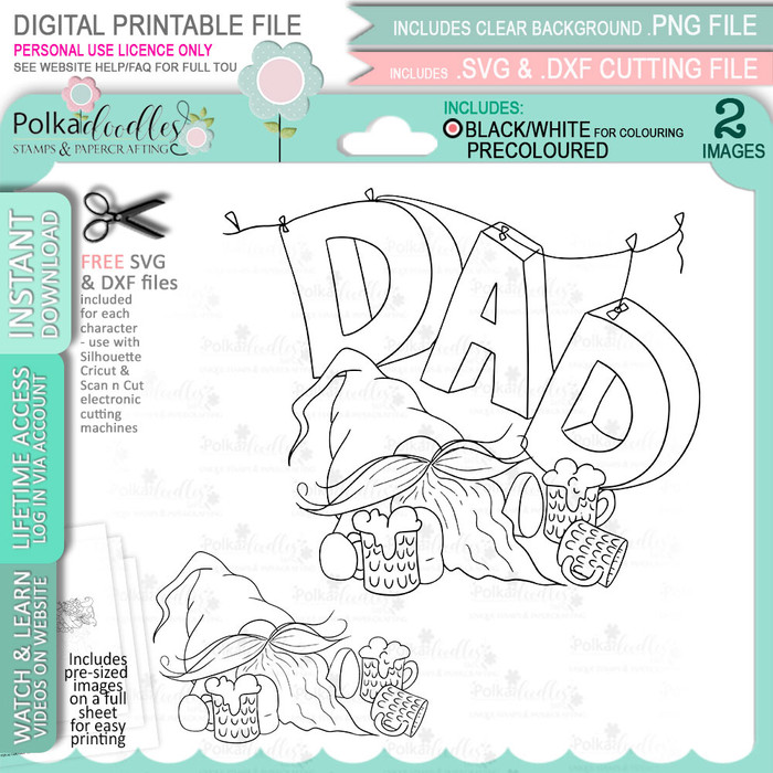 Dad Father Celebrate Relax Gnome For Men printable clipart digital stamp, digistamp for cards, cardmaking, crafting and stickers