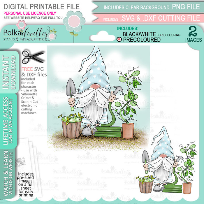 Watering Garden Plants Gnome (COLOUR) For Men printable clipart digital stamp, digistamp for cards, cardmaking, crafting and stickers