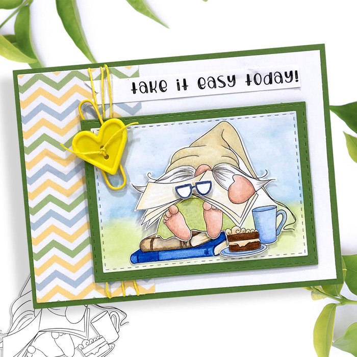 Retire & Snooze Gnome (COLOUR) For Men printable clipart digital stamp, digistamp for cards, cardmaking, crafting and stickers