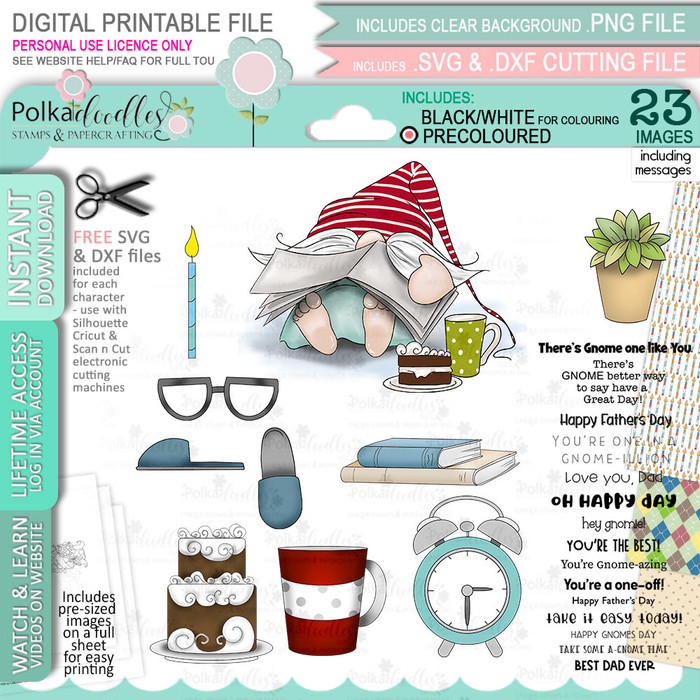 Retire & Snooze Gnome For Men - COLOUR Bundle of printable clipart digital stamp, digistamp for cards, cardmaking, crafting and stickers
