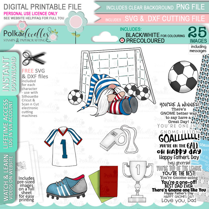 Soccer Football Gnome For Men - COLOUR Bundle of printable clipart digital stamp, digistamp for cards, cardmaking, crafting and stickers