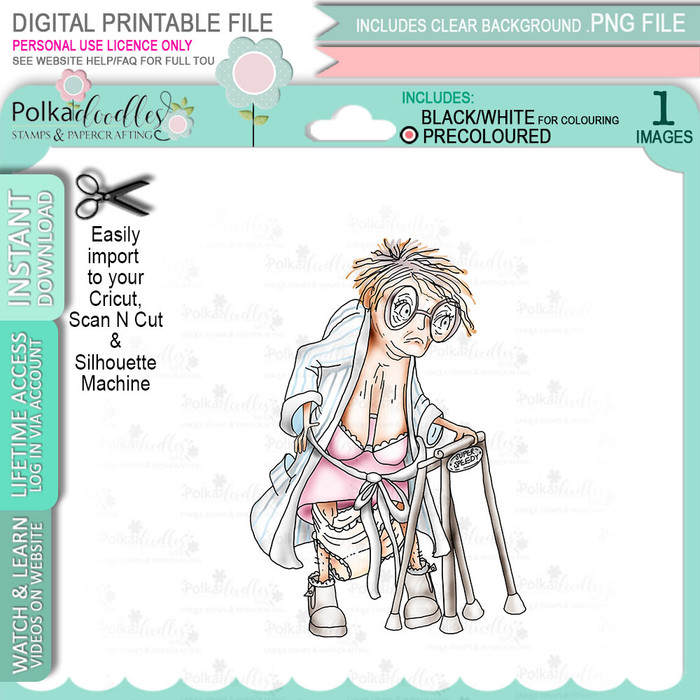 Zimmer Frame - (PRECOLOURED) Funny Old Bag Digital Stamp Download