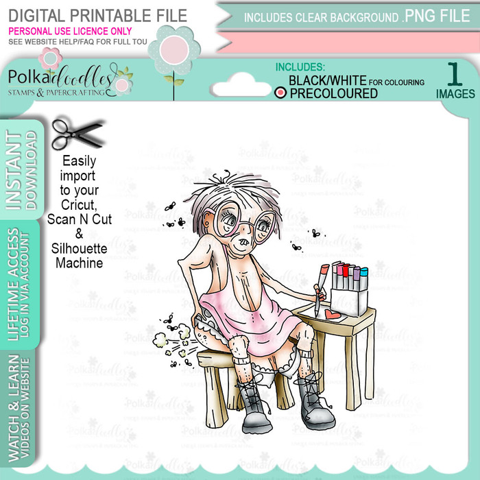 You crafty old Bag! - (PRECOLOURED) Funny Old Bag Digital Stamp Download