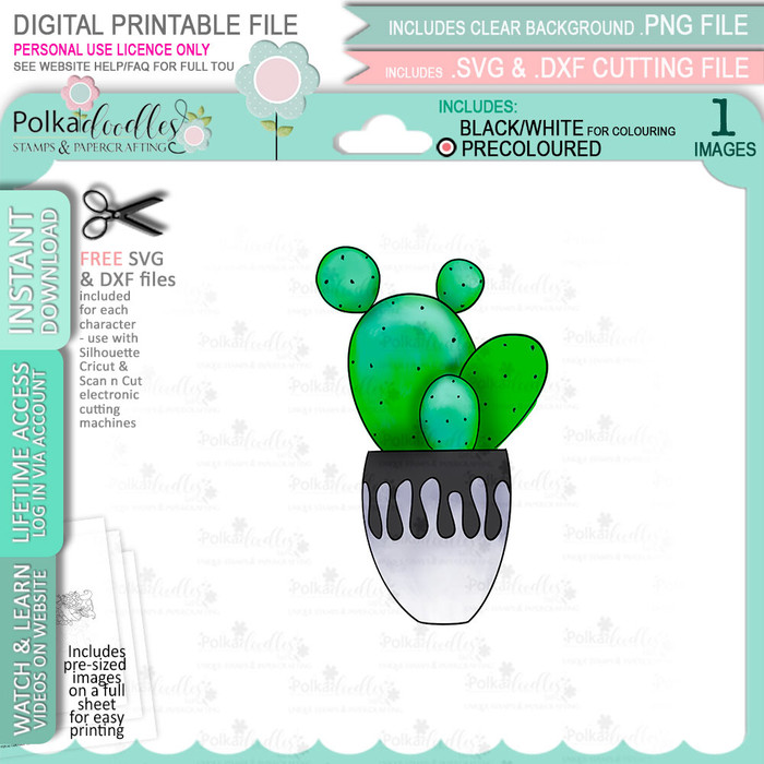 Cactus Pot (precoloured) printable clipart digital stamp for cardmaking, craft & stickers