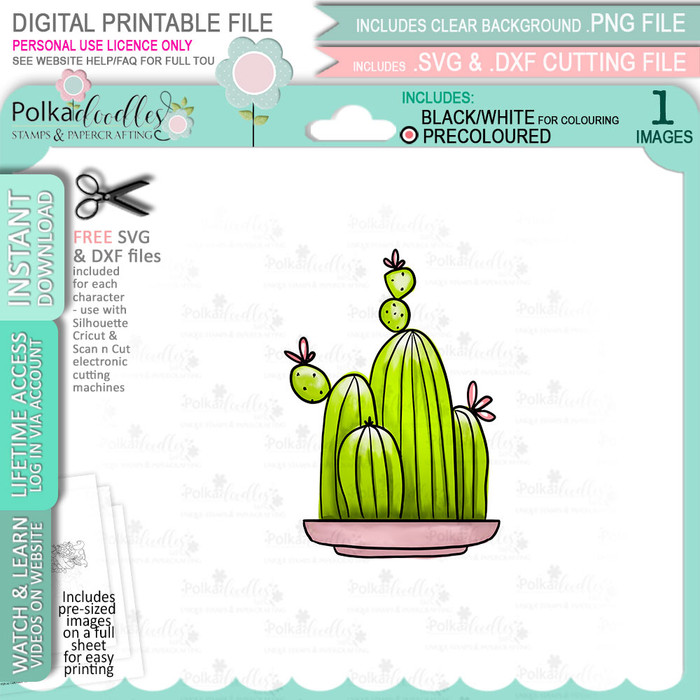 Cactus Mountain (precoloured) printable clipart digital stamp for cardmaking, craft & stickers