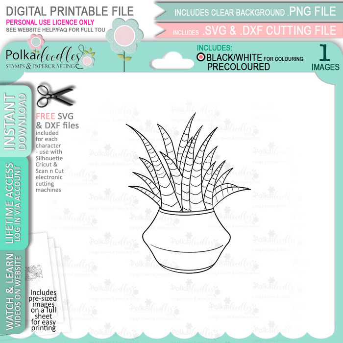 Spiky Succulent - printable clipart digital stamp for cardmaking, craft & stickers
