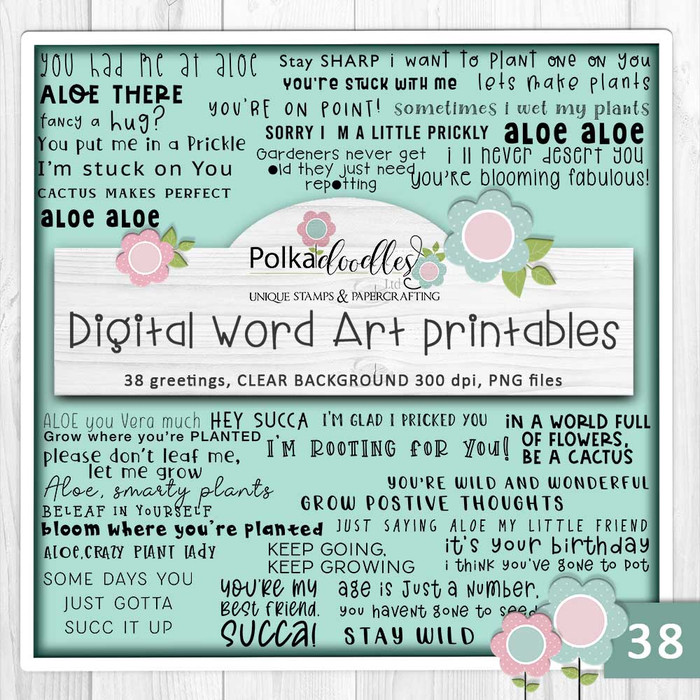 38 Cactus Succulent Sentiments - printable clipart digital stamp for cardmaking, craft & stickers
