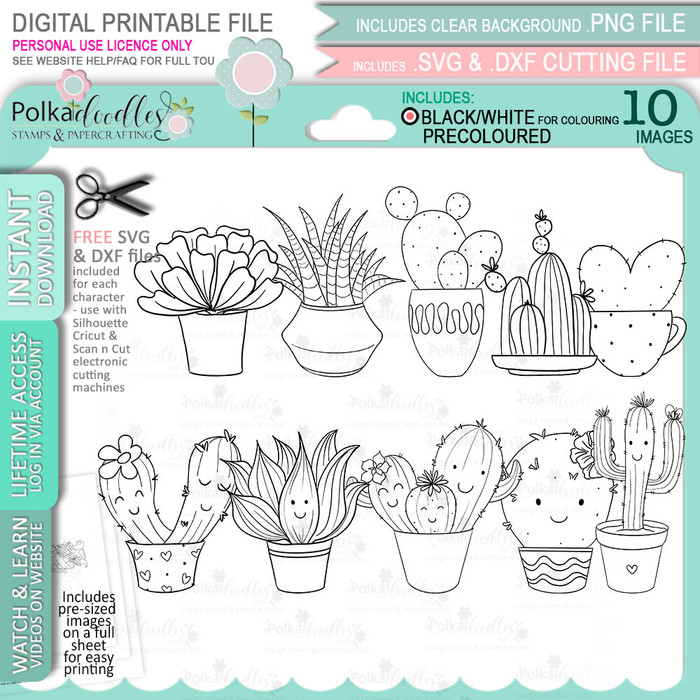 Happy Cactus Succulent bundle - printable clipart digital stamp for cardmaking, craft & stickers