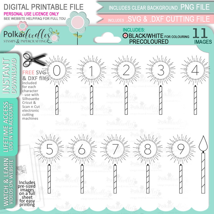 Birthday Candles digital stamps - printable clipart  for cardmaking, craft, scrapbooking & stickers
