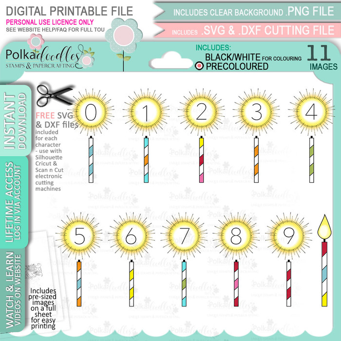 Birthday Candles digital stamps - (COLOUR) printable clipart  for cardmaking, craft, scrapbooking & stickers