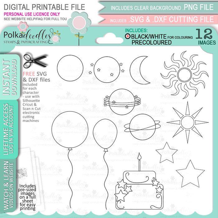 Zodiac Horoscope Star Sign Planets Birthday digital stamps - printable clipart  for cardmaking, craft, scrapbooking & stickers