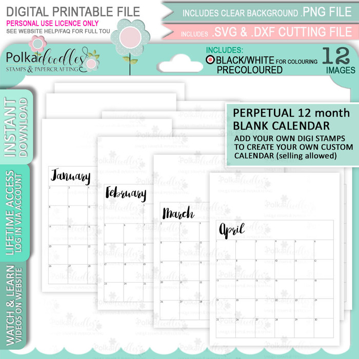 Perpetual Blank Calendar template - printable clipart  for cardmaking, craft, scrapbooking & stickers