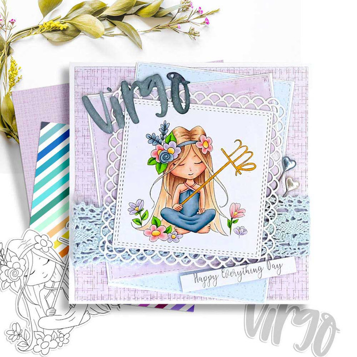 Virgo digital stamp - (COLOUR - DEEP skintone) printable clipart  for cardmaking, craft, scrapbooking & stickers