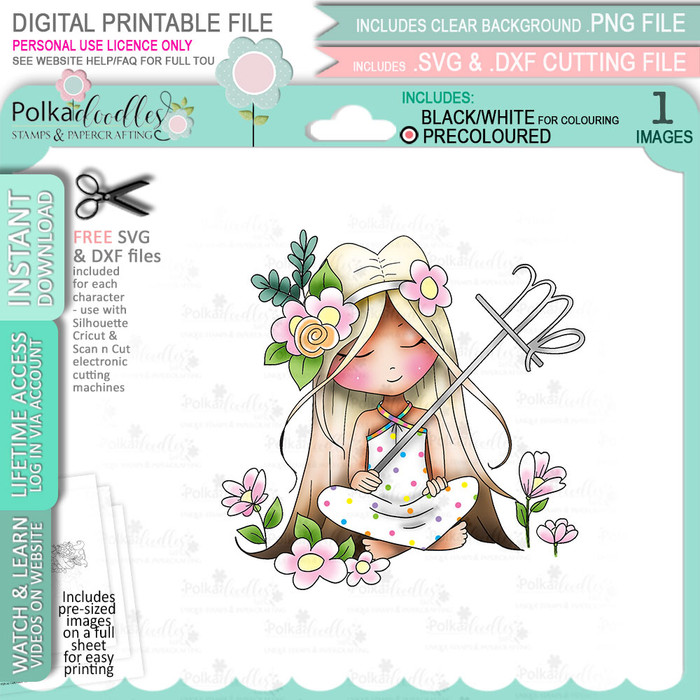 Virgo digital stamp - (COLOUR - LIGHT skintone) printable clipart  for cardmaking, craft, scrapbooking & stickers