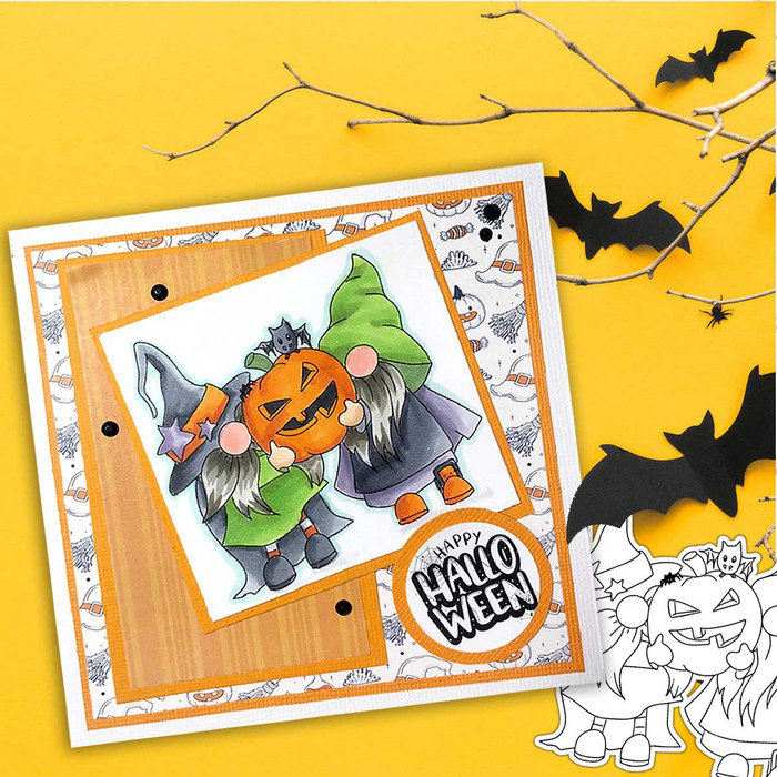 Pumpkins Halloween Gnome digital stamp - printable clipart  for cardmaking, craft, scrapbooking & stickers
