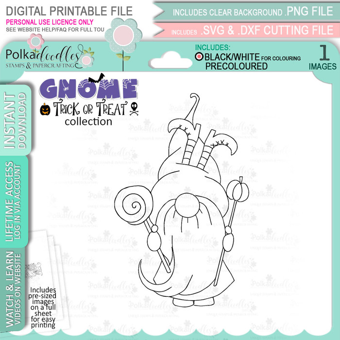 Candy Boots Halloween Gnome digital stamp - printable clipart  for cardmaking, craft, scrapbooking & stickers