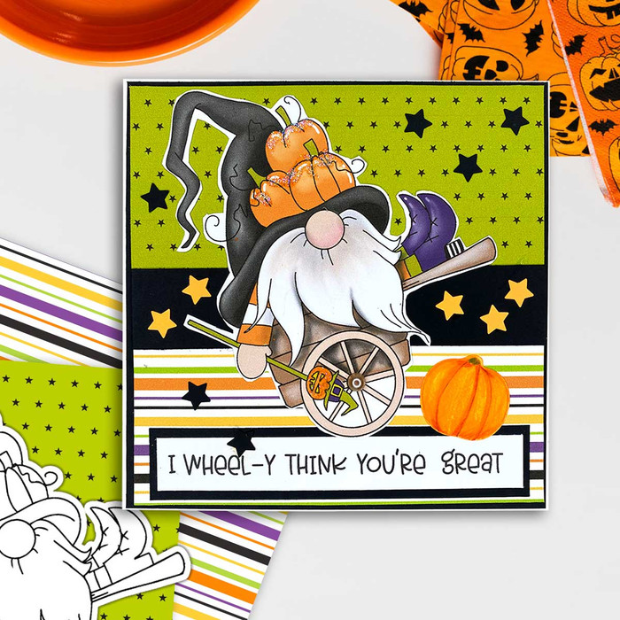 Autumn Wheelbarrow Halloween Gnome digital stamp - printable clipart  for cardmaking, craft, scrapbooking & stickers