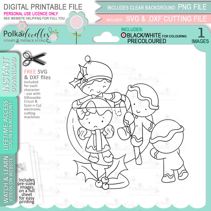 Escape - Gingerbread Holly digital stamp - (COLOUR) printable clipart  for cardmaking, craft, scrapbooking & stickers