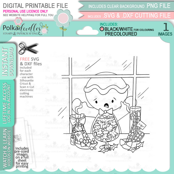 Shop Window - Gingerbread Holly  digital stamp - printable clipart  for cardmaking, craft, scrapbooking & stickers