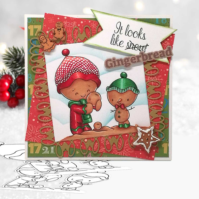 Snowman Fun - Gingerbread Holly  digital stamp - printable clipart  for cardmaking, craft, scrapbooking & stickers