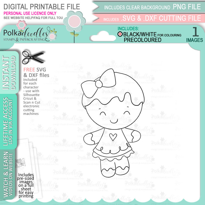 Christmas Cutie - Gingerbread Holly  digital stamp - printable clipart  for cardmaking, craft, scrapbooking & stickers