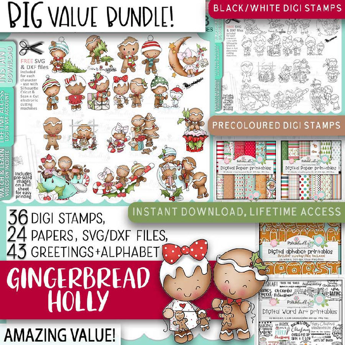 Gingerbread Holly Big Kahuna bundle - printable clipart  for cardmaking, craft, scrapbooking & stickers