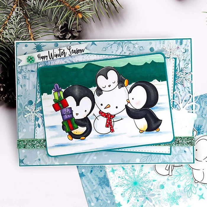 Snowman Theo Penguin digital stamp - (COLOUR) printable clipart  for cardmaking, craft, scrapbooking & stickers