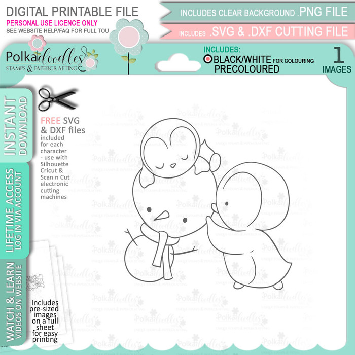 Snowman Theo Penguin digital stamp - printable clipart  for cardmaking, craft, scrapbooking & stickers