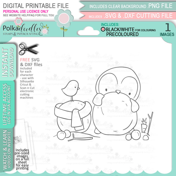 Build A Snowman Theo Penguin digital stamp - printable clipart  for cardmaking, craft, scrapbooking & stickers