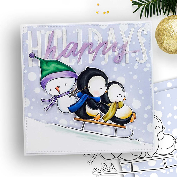 Sleigh Time Theo Penguin digital stamp - printable clipart  for cardmaking, craft, scrapbooking & stickers