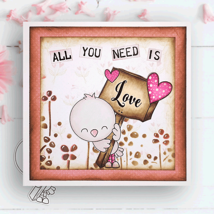 Love Bird Sign - blank (precoloured) Valentine - Wings of Love cute printable craft digital stamp download with free SVG /DXF files