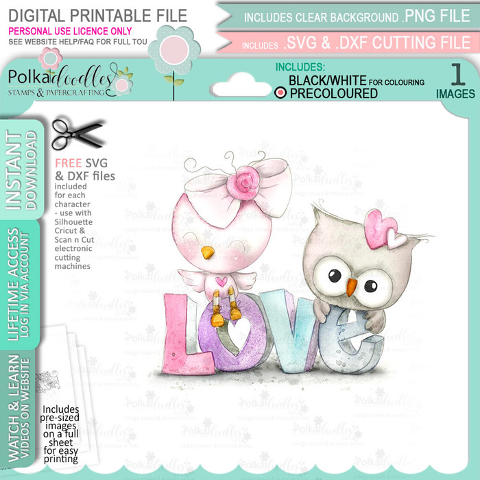 Love Birds Word (precoloured) Valentine - Wings of Love cute printable craft digital stamp download with free SVG /DXF files