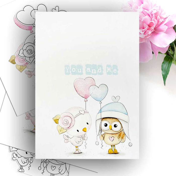 Love Bird Balloons (precoloured) Valentine - Wings of Love cute printable craft digital stamp download with free SVG /DXF files