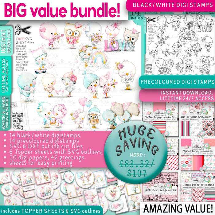 Love Birds Wings of Love Big Kahuna cute printable craft digital stamp download bundle