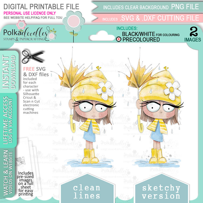 Soaking Wet Umbrella Rebel (precoloured clipart) -  cute printable craft digital stamp craft download