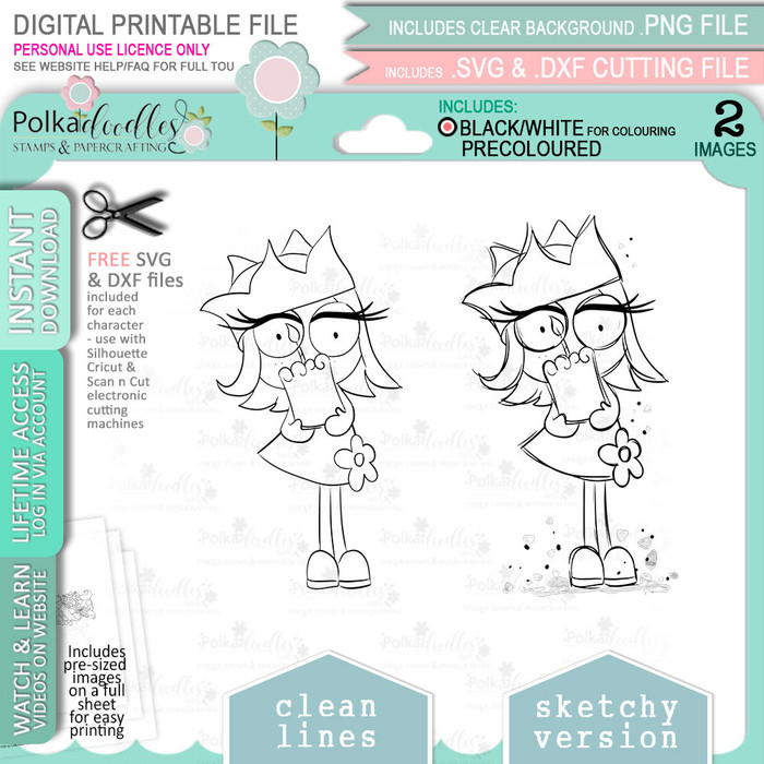 Birthday Cake Rebel girl -  cute printable craft digital stamp craft download